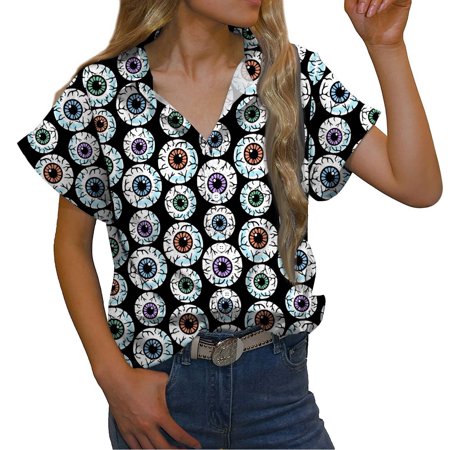 Bospose Mens Halloween Shirts Casual Dress Shirts Short Sleeve T Shirts Women S V-Neck Print Pattern Tops Blouse Shirt Zc-3619 Lady Top Shirt Color Xl