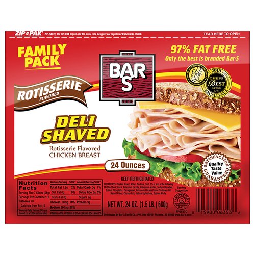 Bar S Deli Shaved Rotisserie Flavored Chicken Breast, 24 Oz.