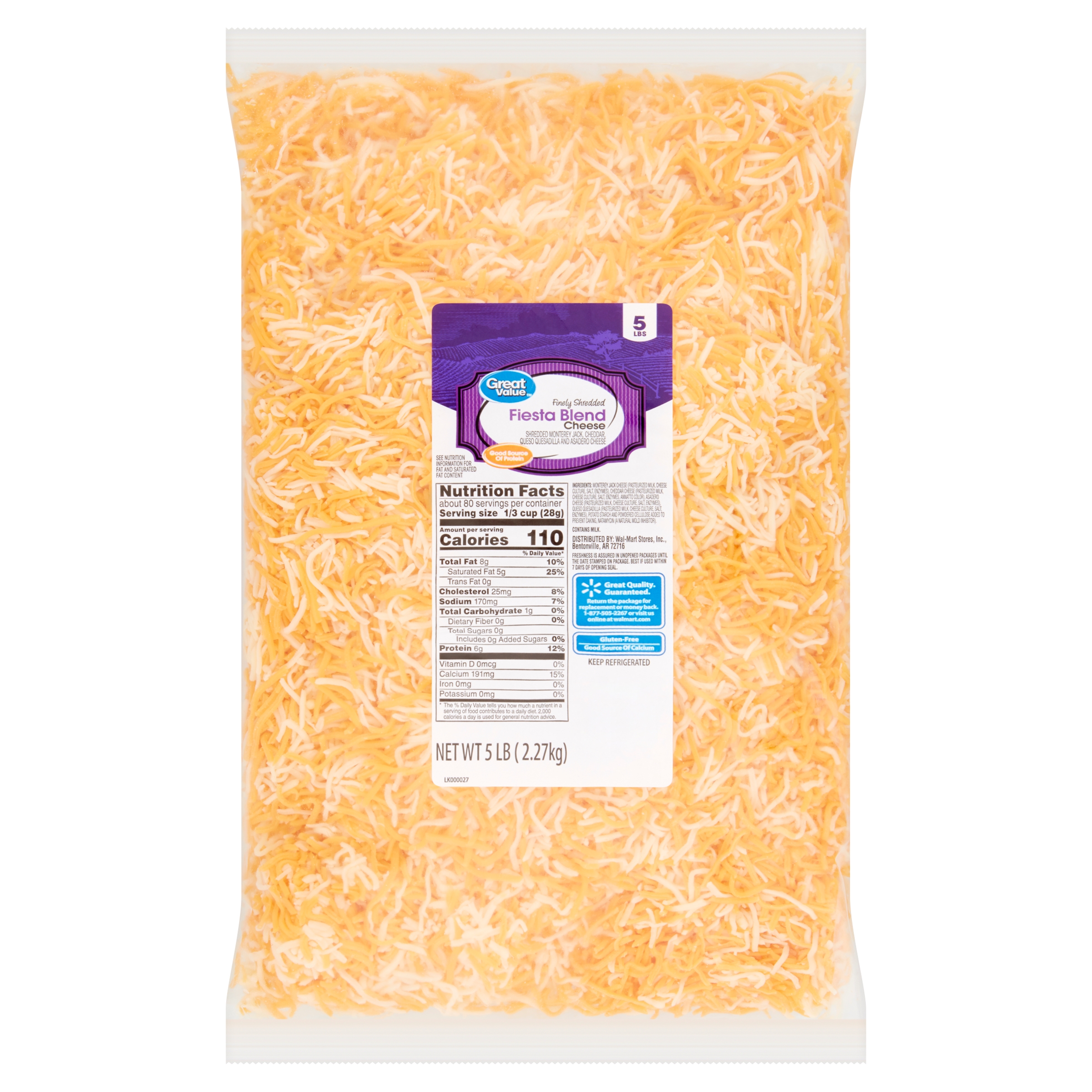 Great Value Finely Shredded Fiesta Blend Cheese, 5 Lb Image