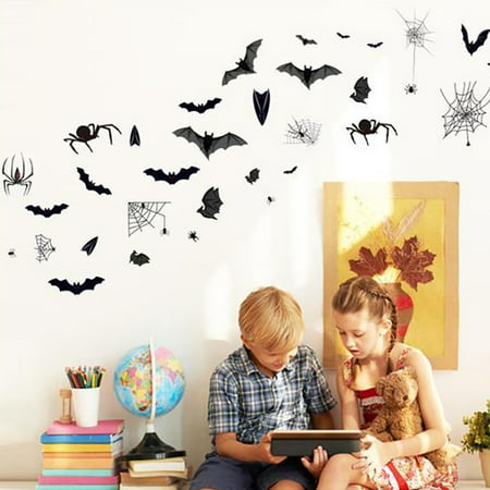 4Pcs/Set Halloween Decoration 3D Black Bat Spider Props Wall Stickers DIY Scary Decor Horror Removable Stickers Halloween Decorations-a#6051 2022 Hall