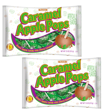Tootsie Caramel Apple Pops  Green Apple Lollipops Candy Bags Peanut Free Gluten Free Candies for Halloween Trick or Treat Goody Bag Filler and Christm