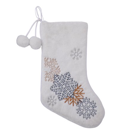 Usupdd Embroidered Christmas Stocking Snowflakes Pattern Plush Fireplace Hanging Stocking with Pompom Christmas Decoration UsupddWFF220811-8775