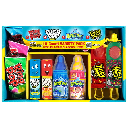 Bazooka Candy Brands Halloween Candy Box - 18 Count Lollipops W/ Assorted Flavors from Ring Pop  Push Pop  Baby Bottle Pop & Juicy Drop - Candy Gift B