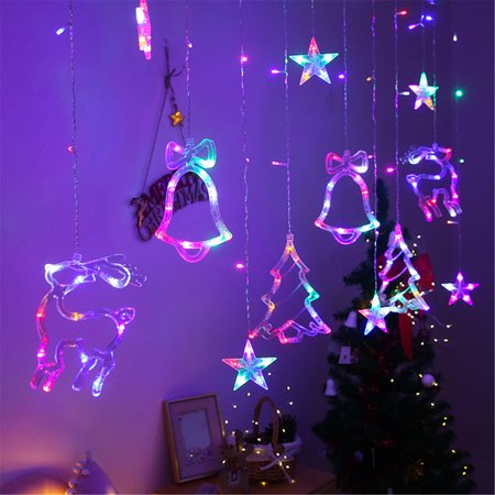 Buodes Light Christmas Curtain Lights 120 LED Remote Window Curtain String 8 Flashing Modes Colored Lights Home Decor Clearance