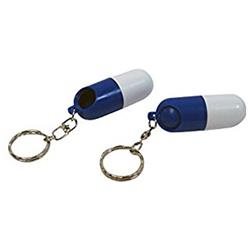 Pill Shaped Container Key Chain - White & Blue - (case Pack of 144) Promo Item Your Logo Here