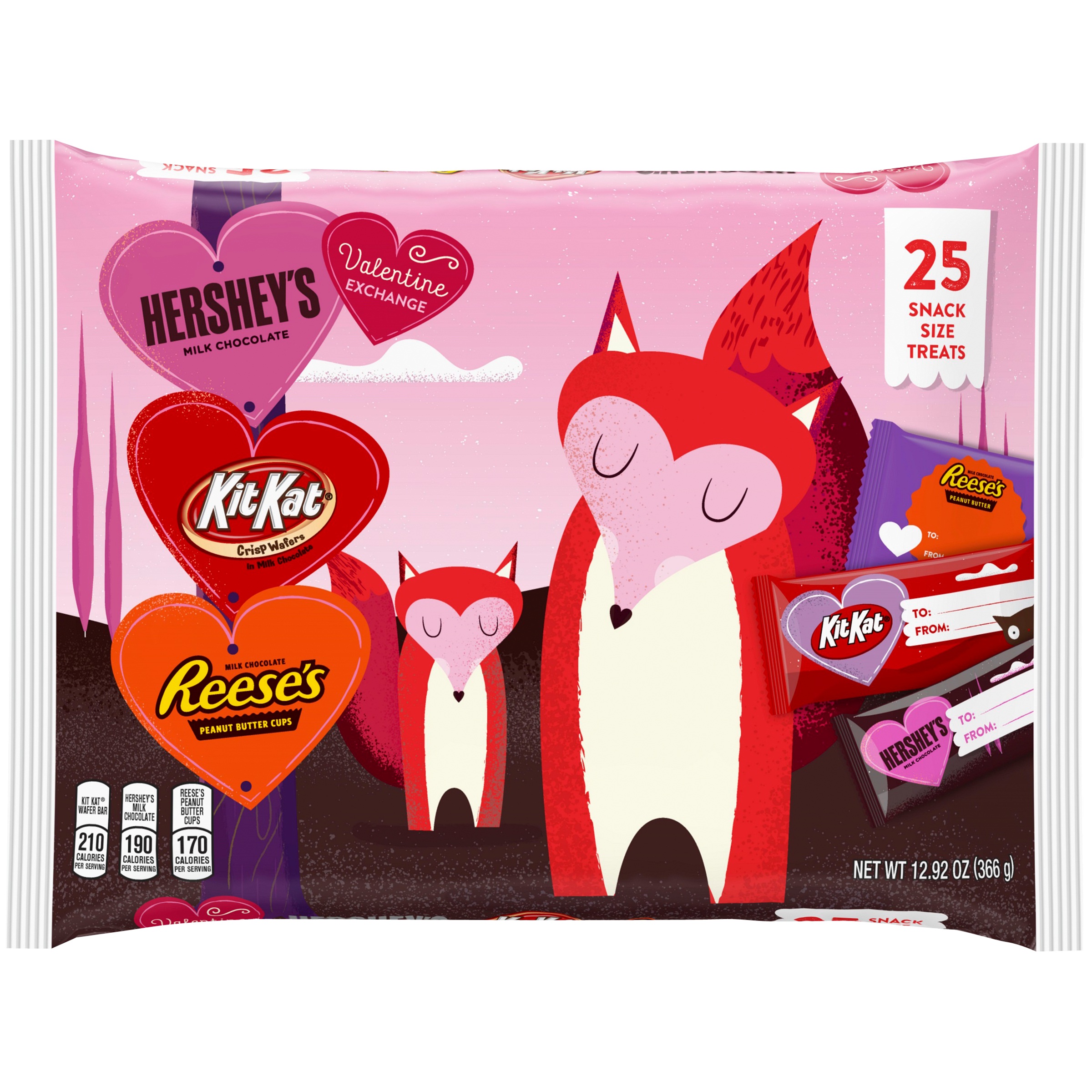 Hershey's, Milk Chocolate, Reese's, & Kit Kat Snack Size Candy Bars Valentine's Exchange, 25 Pieces, 12.92 Oz.