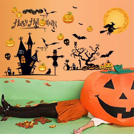 Miximx Halloween Removable Wall Stickers Horror Pumpkin Witch for Window Home Floor - Gifts Ltz Miximx Halloween Removable Wall a-a#48953