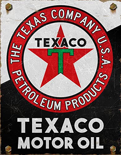 Desperate Enterprises Texaco Motor Oil Tin Sign - Nostalgic Vintage Metal Wall Decor - Made in USA