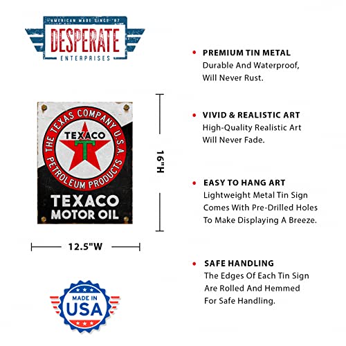 Desperate Enterprises Texaco Motor Oil Tin Sign - Nostalgic Vintage Metal Wall Decor - Made in USA thumbnail