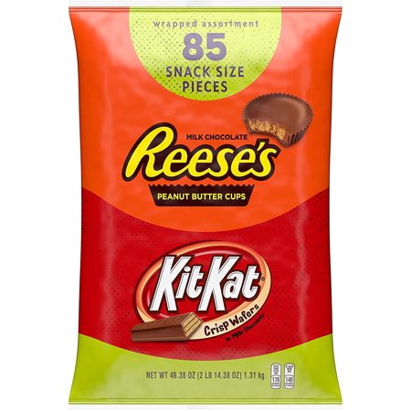 REESE S and KIT KAT Milk Chocolate Assortment Snack Size Halloween Candy  Individually Wrapped  44.23 Oz Bulk Variety Bag (85 Pieces)