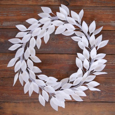 16-Inch White Felt Leaf Rustic Front Door Wreath - Decorative Modern Farmhouse Classic Christmas Holiday Indoor Outdoor Decoration - Easter Spring Chi