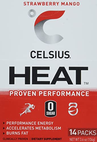 CELSIUS HEAT on-the-Go Performance Energy Powder Sticks, Strawberry Mango Master Case , 14 Count ( Pack of 6 )