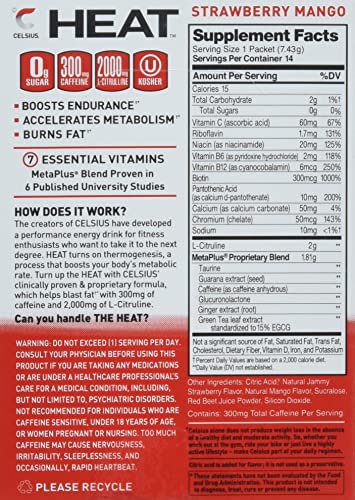 CELSIUS HEAT on-the-Go Performance Energy Powder Sticks, Strawberry Mango Master Case , 14 Count ( Pack of 6 ) thumbnail