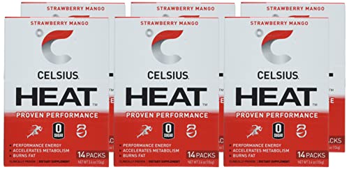 CELSIUS HEAT on-the-Go Performance Energy Powder Sticks, Strawberry Mango Master Case , 14 Count ( Pack of 6 ) thumbnail