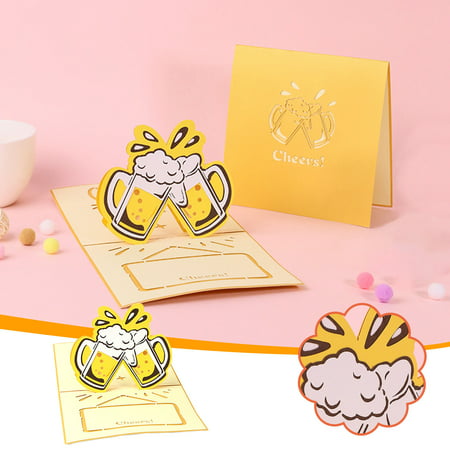 Usupdd Beer Cheers 3D Greeting Card Paper Sculpture Handmade Creative Blessing Message Card WAA220811-7668
