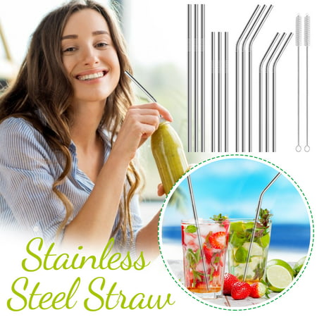 12PC Straw Reusable Direct Drinking Straw Stainless Steel Straw with Brush - Uscallm 2022 Silver H#5509-a-H#5509