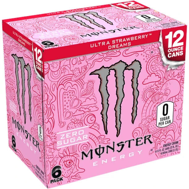 Monster Ultra Strawberry Dreams  Sugar Free Energy Drink  12 Fl Oz