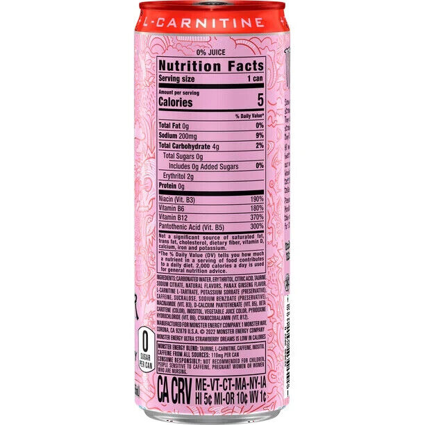 Monster Ultra Strawberry Dreams  Sugar Free Energy Drink  12 Fl Oz thumbnail