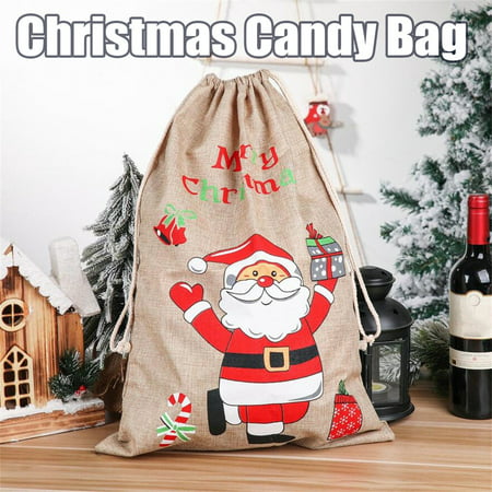 Christmas Printed Linen Gift Bag Santa Backpack Candy Bag Apple Bag - 2022 New Christmas Printed Linen 812EE-#6229