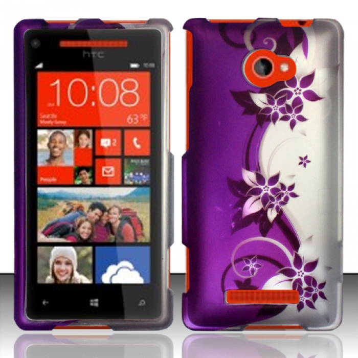 For Htc Windows Phone 8x 6990 / Zenith (at & T, T-mobile, Verizon) Rubberized Design Cover - Purple/silver Vines