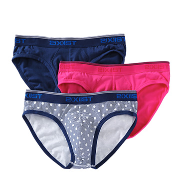 2xist 21320 Stretch Cotton No Show Briefs - 3 Pack (navy/pink Stripe L)