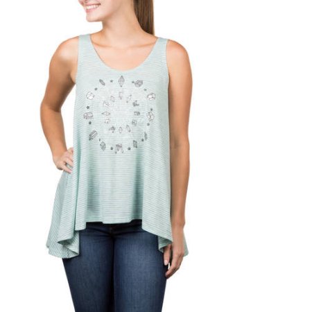 Juniors Geometric Zodiac Screened and Foiled Tank Top Mint Stripe