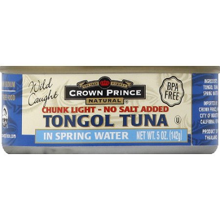 Crown Prince Chunk Light No Salt Added Tongol Tuna in Spring Water, 5 Oz, (pack of 12)