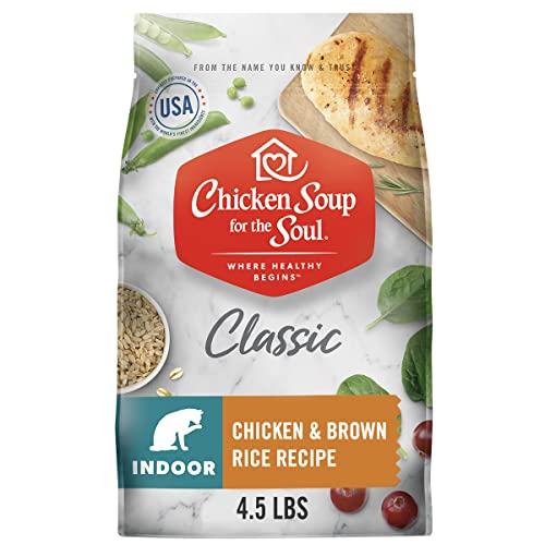 Chicken Soup for the Soul Pet Food - Indoor Cat Food, Chicken & Brown Rice Recipe, 4.5 Lb. Bag | Soy, Corn & Wheat Free, No Artificial Flavors or Pres