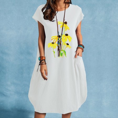 Dresses for Women 7263 Date Night Work White Women S Solid Color Short Sleeve Round Neck Dress