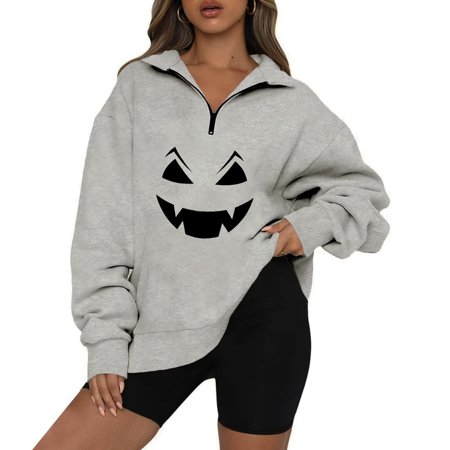 FengLS Women Casual Printed Halloween Turndown Neck Long Sleeve Loose Blouse Pullover Tops 10-Ladies Clothes-10A#4973 Womens Clothes MYFWomen Casual P