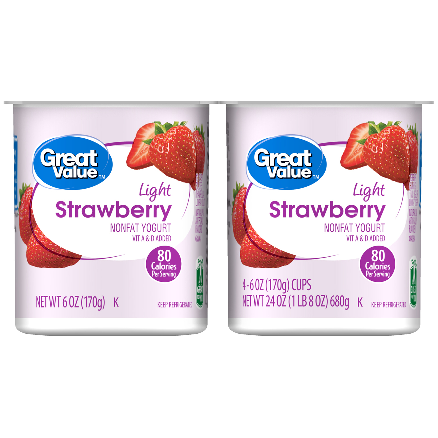 Great Value Light Strawberry Nonfat Yogurt, 4ct Image