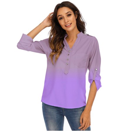 Sentmoom Fall Shirts for Women 2022  Swiss Dot Printed Sweatshirts Long Sleeve Landscape Printed Tunic Tops V Neck Breathable Comfy Henley Shirts Gene