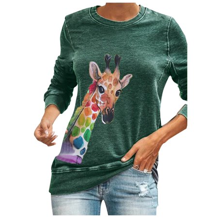 Sentmoom Cute Fall Tops for Women  Loose Fitting T Shirts Long Sleeves Lattice Printed Tunics Womens Hoodie Sweatshirts Trendy Fashion Top Fashion Reg