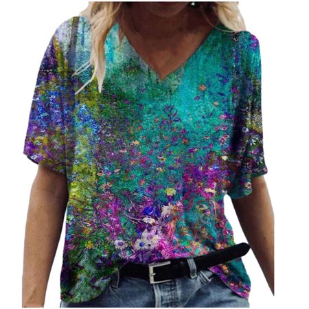 Womens Casual Short Sleeve V Neck Blouse T Shirt Summer Cute Graphic Tees Sexy Workout T-Shirts Tops Ladies Going Out Party Tshirts A531-45988