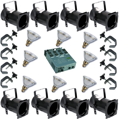 8 Black PAR CAN 38 90w PAR38 Flood Dimmer C-Clamps PD