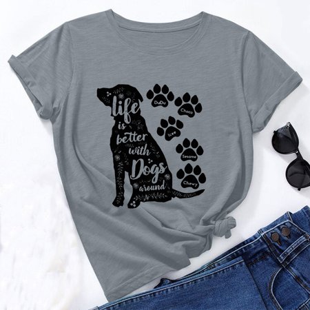 Tokmisa Women S Summer Fashion Loose Round Neck Animal Cute Print Short Sleeve Top T-Shirt 2658 Fashion