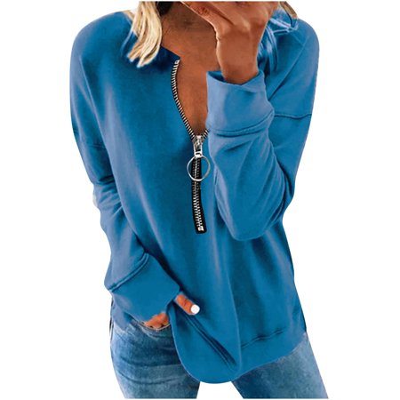 Sentmoom Blouses for Women Dressy Casual  Color Block Printed T Shirt V Neck Keyhole Henley Shirts Long-Sleeves Solid Fashion Top Cute Oversized Tee F