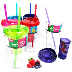 1 Flavor Infuser Cup Water Drink Straw Tumbler Natural Fruit Herb BPA Free 24oz