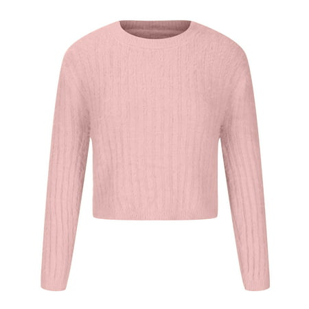 FengLS Women S Fashion Autumn and Winter Casual Round Neck Long Sleeve Solid Color Sweater Tops Blouse 10-Ladies Clothes-10A#17743 Womens Clothes MYFW