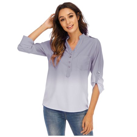 Sentmoom Fall Shirts for Women 2022  Swiss Dot Printed Sweatshirts Long Sleeve Landscape Printed Tunic Tops V Neck Breathable Comfy Henley Shirts Gene