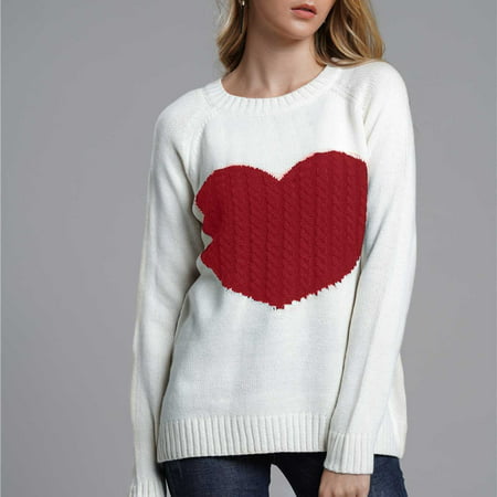 Tokmisa C239 Woman Fashion Love Long Sleeves Round Neck Loose Tops Blouse Knitted Sweater #We 6249
