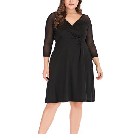 TOMKISA Women S Autumn Dresses Crewneck Solid Color Long Sleeves Mesh Stitching Dress Slim #0701