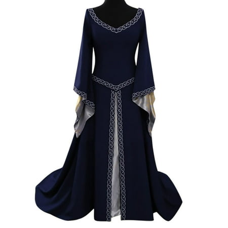 Usupdd Fall Dresses Women S Long Sleeve V-Neck Dress Floor Length Cosplay Dress Usupdd WAA221007-5797