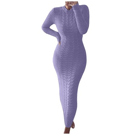 Usupdd Fall Dresses for Women 7695 Fashion Womens O-neck Solid Color Hemp Flowers Knitting Long Sleeves Dress Female Casual Dress WCC220913-5674