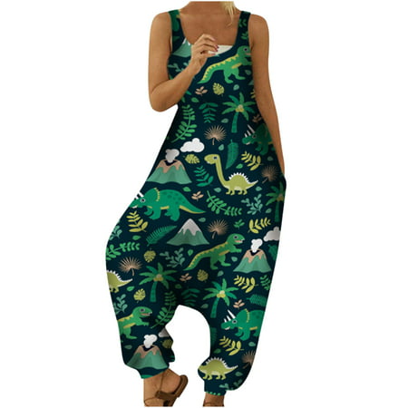 Bospose Pants for Women Fashion Loose Pants Womens Ethnic Style Print Cold Shoulder Suspender Cami Pant Jumpsuit Wl-2313 Lady Large Size Drop Crotch B