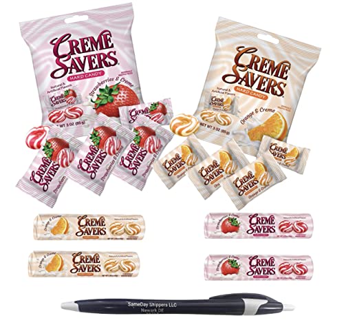 CREME SAVERS | Classic Original Individally Wrapped, Strawberries and Creme and Orange and Creme Hard Candy | Each Bag 3 OZ| Crème Savers Rolls, 2 or