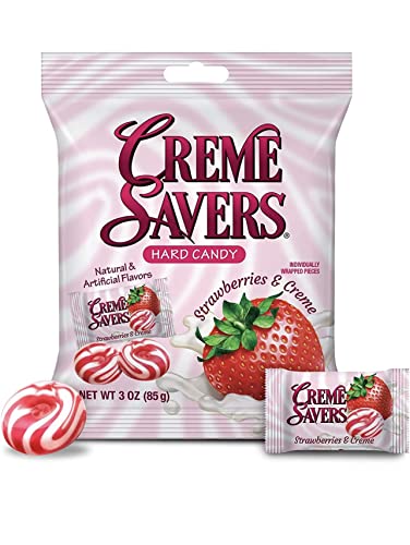 CREME SAVERS | Classic Original Individally Wrapped, Strawberries and Creme and Orange and Creme Hard Candy | Each Bag 3 OZ| Crème Savers Rolls, 2 or thumbnail