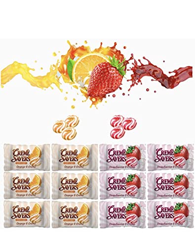 CREME SAVERS | Classic Original Individally Wrapped, Strawberries and Creme and Orange and Creme Hard Candy | Each Bag 3 OZ| Crème Savers Rolls, 2 or thumbnail