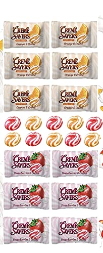 CREME SAVERS | Classic Original Individally Wrapped, Strawberries and Creme and Orange and Creme Hard Candy | Each Bag 3 OZ| Crème Savers Rolls, 2 or thumbnail