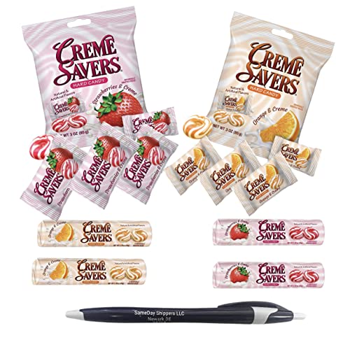 CREME SAVERS | Classic Original Individally Wrapped, Strawberries and Creme and Orange and Creme Hard Candy | Each Bag 3 OZ| Crème Savers Rolls, 2 or thumbnail